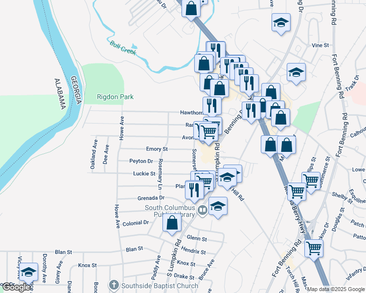 map of restaurants, bars, coffee shops, grocery stores, and more near 3010 Avondale Road in Columbus