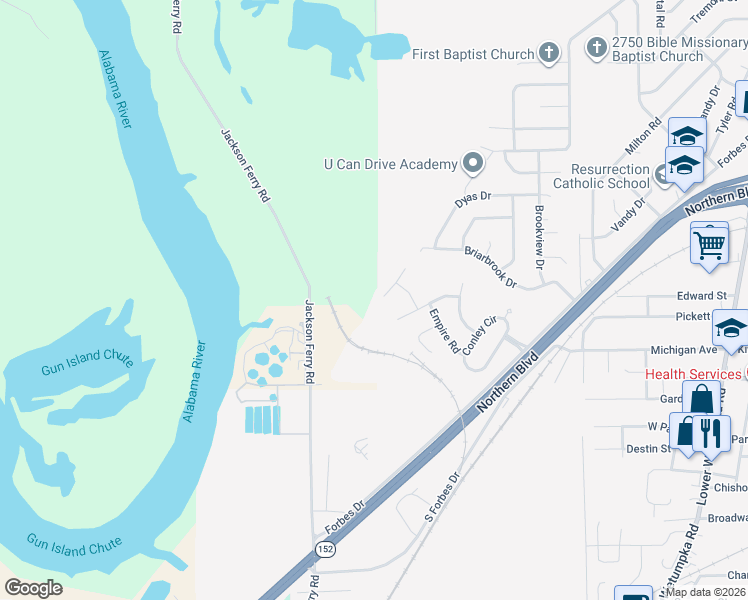 map of restaurants, bars, coffee shops, grocery stores, and more near 464 Shannon Hill Road in Montgomery