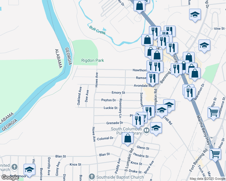 map of restaurants, bars, coffee shops, grocery stores, and more near 2926 Avondale Road in Columbus