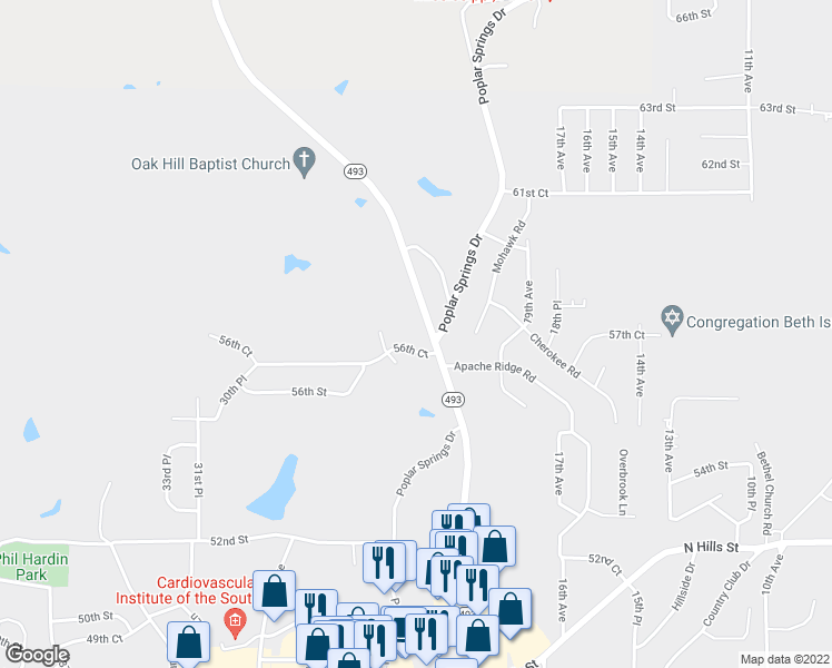 map of restaurants, bars, coffee shops, grocery stores, and more near 2310 56th Court in Meridian