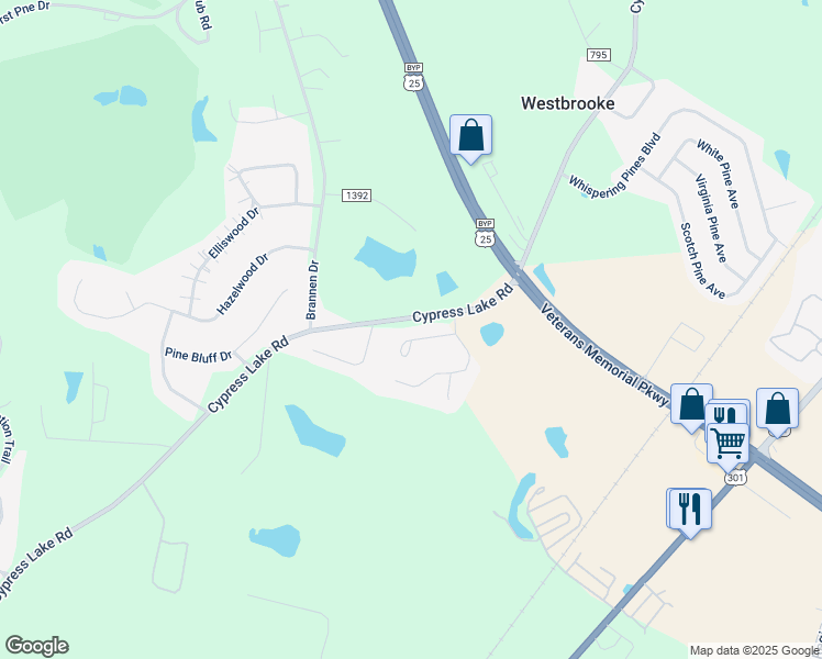 map of restaurants, bars, coffee shops, grocery stores, and more near 109 Lindsay Court in Statesboro