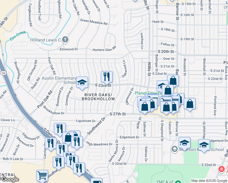 map of restaurants, bars, coffee shops, grocery stores, and more near 2310 Hollis Drive in Abilene