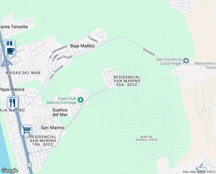 map of restaurants, bars, coffee shops, grocery stores, and more near KM 23.5 Escenica Tijuana-Ensenada in Tijuana