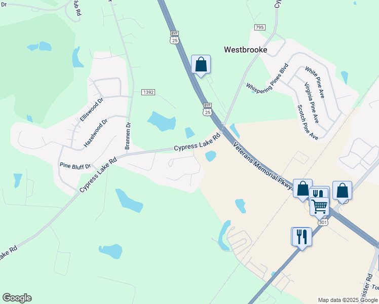 map of restaurants, bars, coffee shops, grocery stores, and more near 101 Lindsay Court in Statesboro