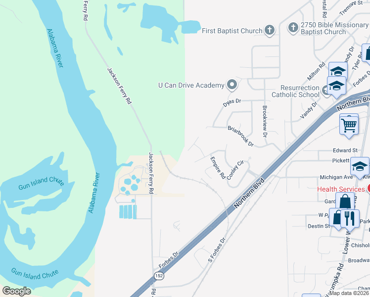 map of restaurants, bars, coffee shops, grocery stores, and more near 464 Shannon Hill Road in Montgomery