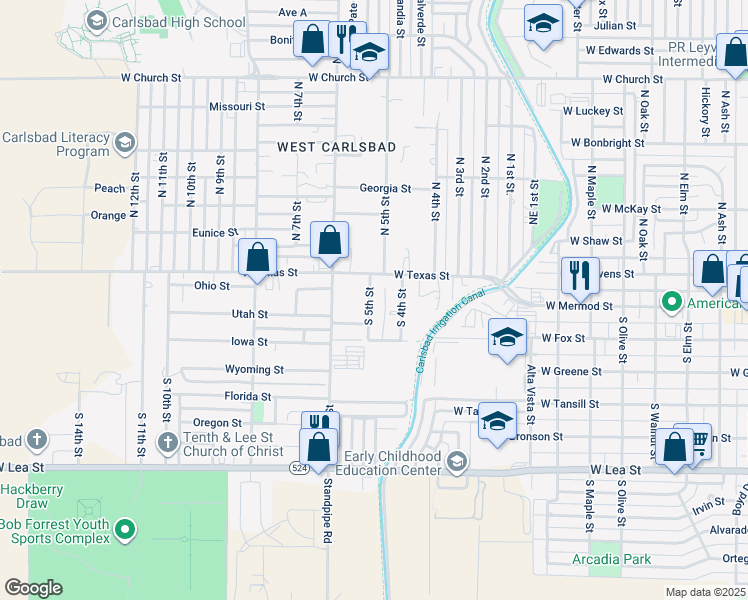 map of restaurants, bars, coffee shops, grocery stores, and more near 110 South 5th Street in Carlsbad