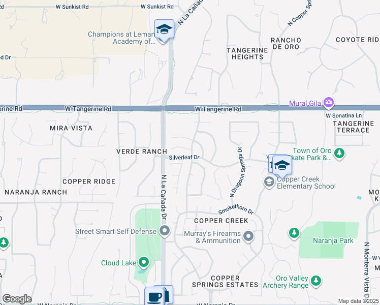 map of restaurants, bars, coffee shops, grocery stores, and more near 1301 West Desert Dew Place in Tucson
