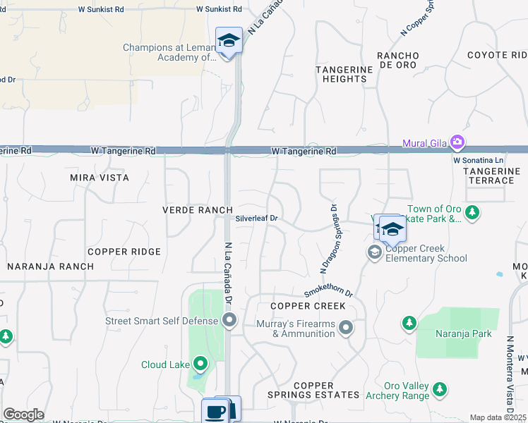 map of restaurants, bars, coffee shops, grocery stores, and more near 1301 West Desert Dew Place in Tucson