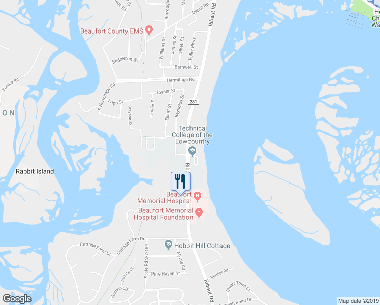 map of restaurants, bars, coffee shops, grocery stores, and more near 895 Ribaut Road in Beaufort