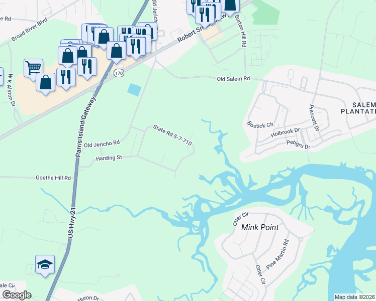 map of restaurants, bars, coffee shops, grocery stores, and more near 55 State Road S-7-710 in Beaufort