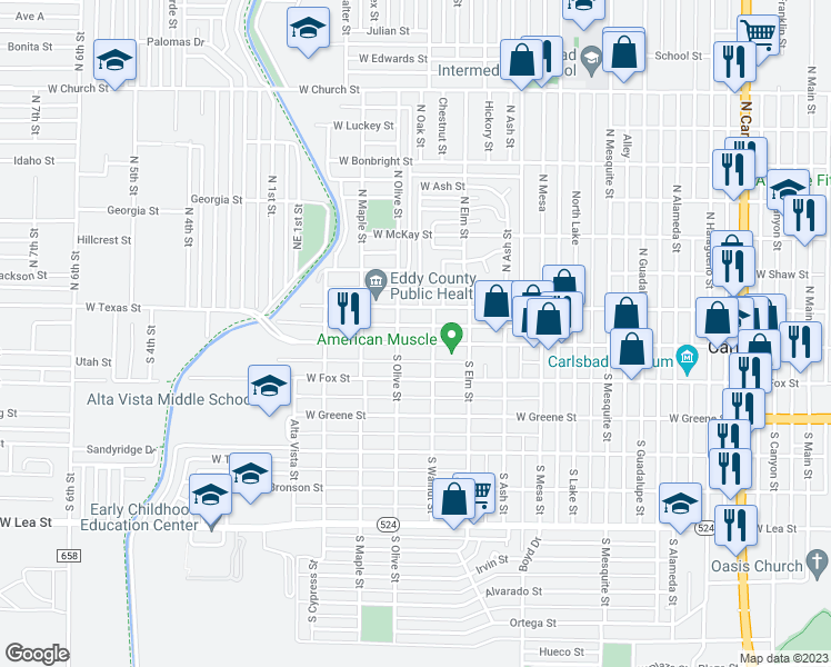map of restaurants, bars, coffee shops, grocery stores, and more near 1210 West Mermod Street in Carlsbad