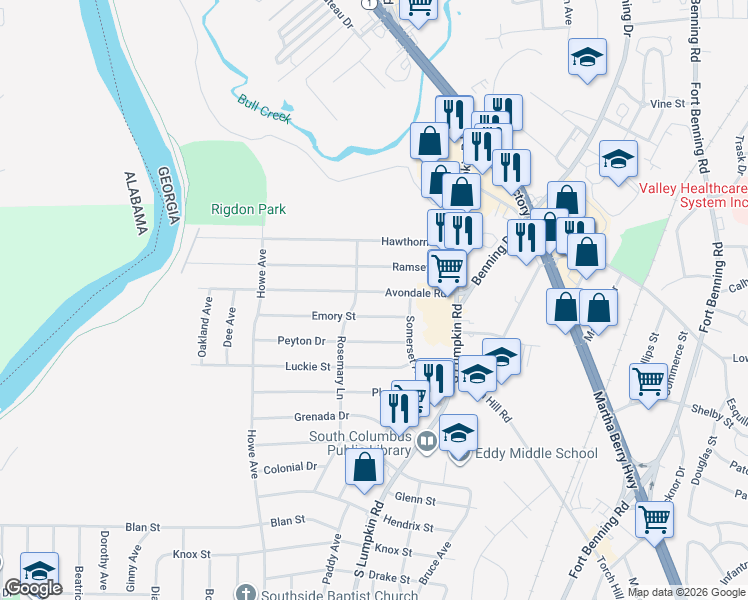 map of restaurants, bars, coffee shops, grocery stores, and more near 3010 Avondale Road in Columbus