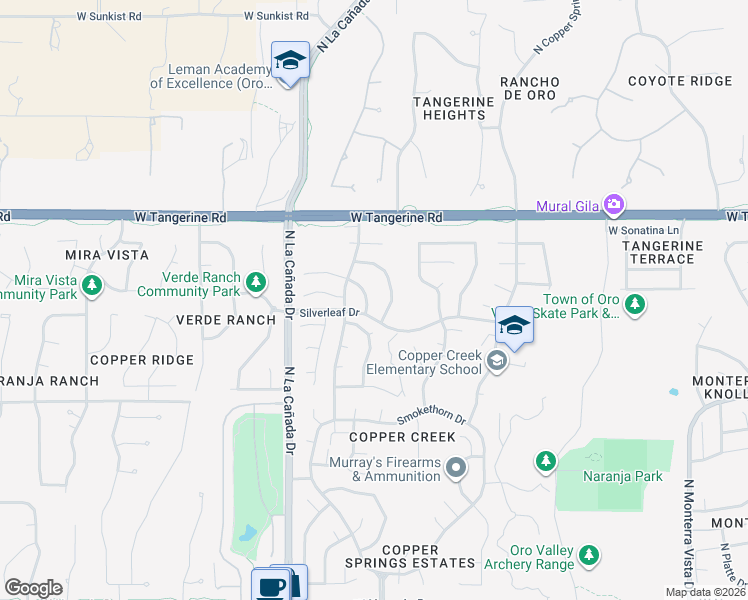 map of restaurants, bars, coffee shops, grocery stores, and more near 11841 North Desert Slopes Way in Tucson
