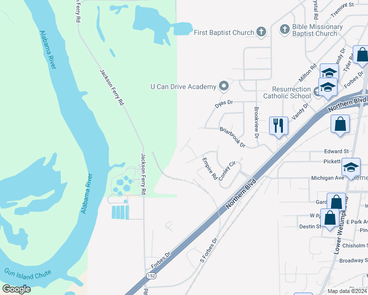 map of restaurants, bars, coffee shops, grocery stores, and more near 448 Shannon Hill Road in Montgomery