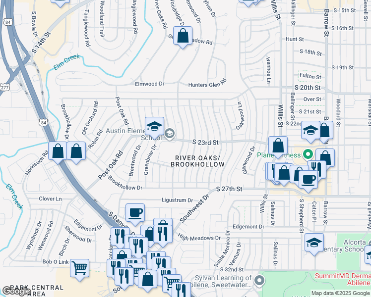 map of restaurants, bars, coffee shops, grocery stores, and more near 2310 Crescent Drive in Abilene