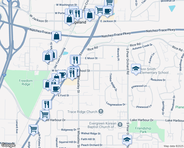 map of restaurants, bars, coffee shops, grocery stores, and more near 309 Eastwood Avenue in Ridgeland
