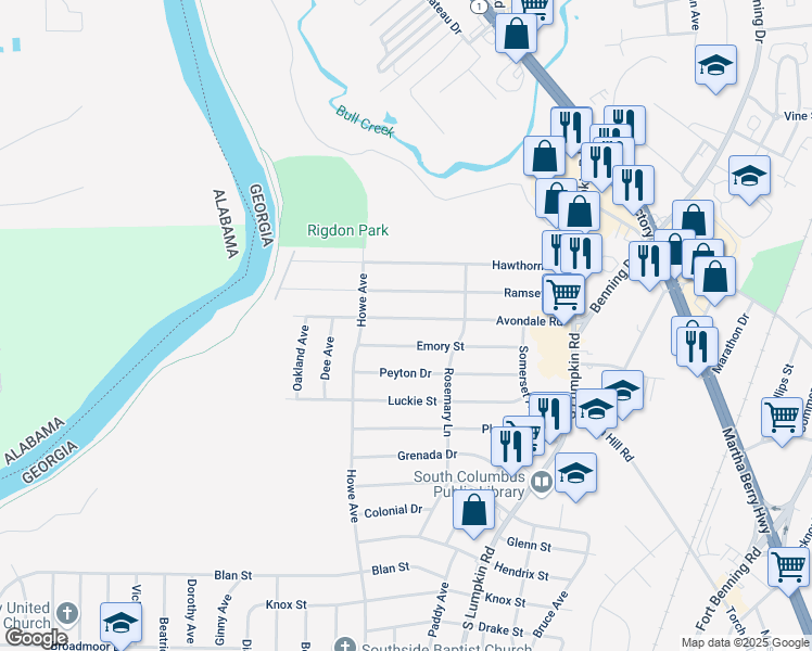 map of restaurants, bars, coffee shops, grocery stores, and more near 2926 Avondale Road in Columbus