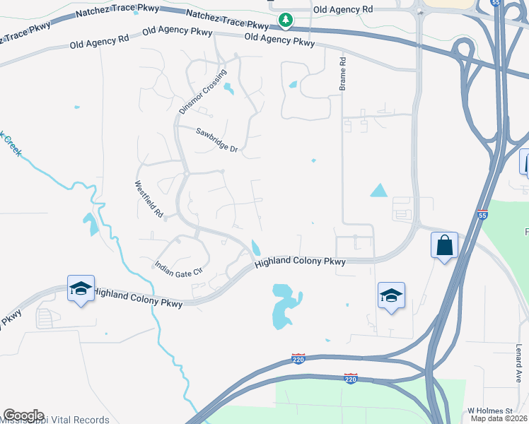 map of restaurants, bars, coffee shops, grocery stores, and more near 303 Oakmont Trail in Ridgeland