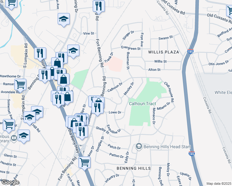 map of restaurants, bars, coffee shops, grocery stores, and more near 1813 Penn Avenue in Columbus