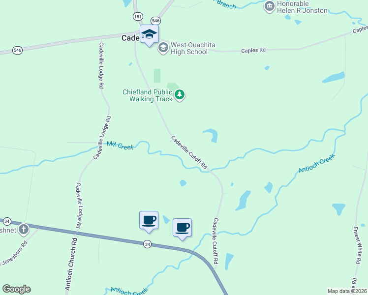 map of restaurants, bars, coffee shops, grocery stores, and more near 477 Cadeville Cutoff Road in West Monroe