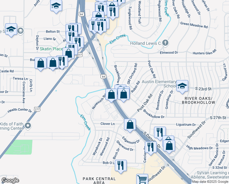 map of restaurants, bars, coffee shops, grocery stores, and more near 4414 Brief Street in Abilene