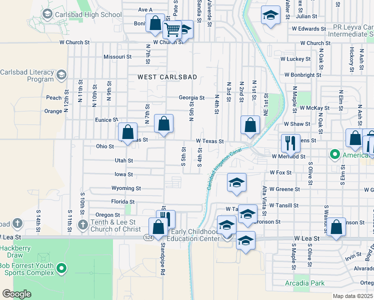 map of restaurants, bars, coffee shops, grocery stores, and more near 110 South 5th Street in Carlsbad