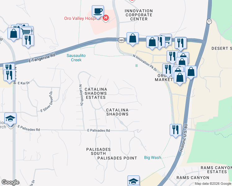 map of restaurants, bars, coffee shops, grocery stores, and more near 1665 East Moonshroud Drive in Tucson