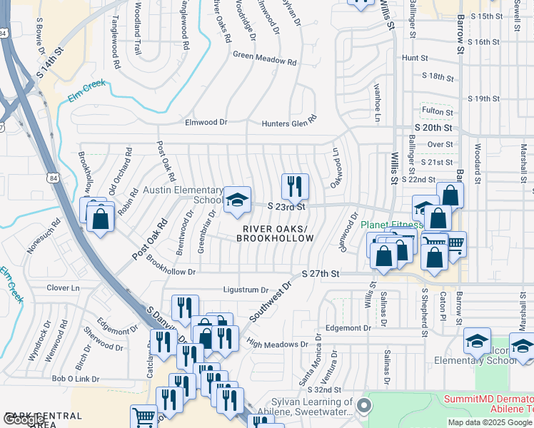 map of restaurants, bars, coffee shops, grocery stores, and more near 2310 Crescent Drive in Abilene