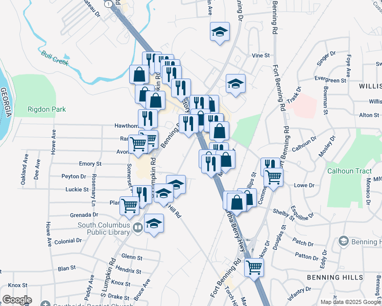 map of restaurants, bars, coffee shops, grocery stores, and more near 1664 Elvan Avenue in Columbus