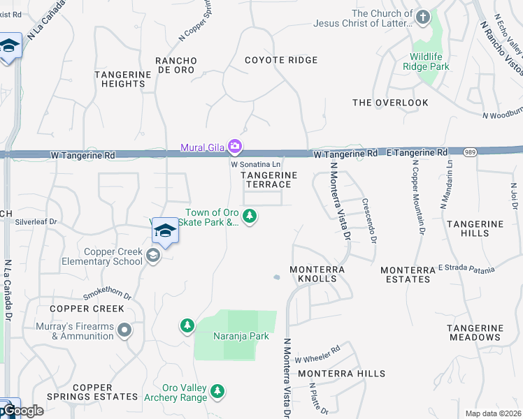 map of restaurants, bars, coffee shops, grocery stores, and more near 669 West Pizzicato Lane in Oro Valley