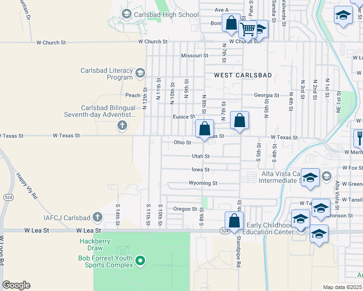 map of restaurants, bars, coffee shops, grocery stores, and more near 2603 Ohio Street in Carlsbad