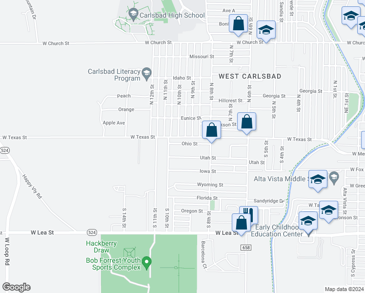 map of restaurants, bars, coffee shops, grocery stores, and more near 2609 Ohio Street in Carlsbad