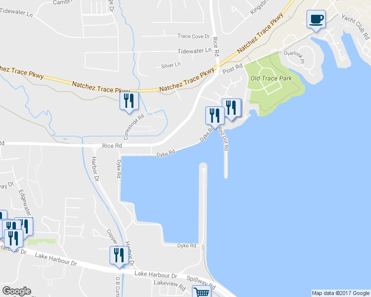 map of restaurants, bars, coffee shops, grocery stores, and more near 25 Dyke Road in Ridgeland