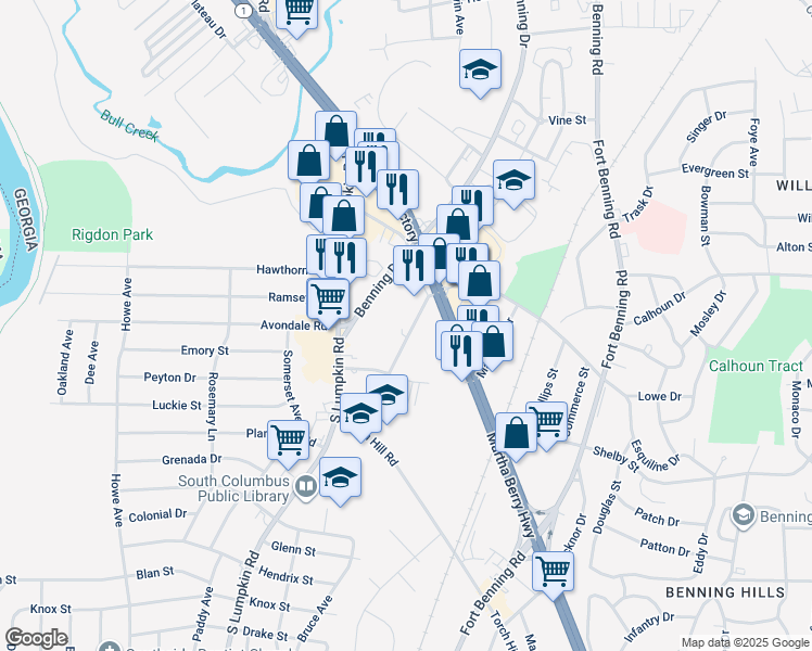 map of restaurants, bars, coffee shops, grocery stores, and more near 1703 Elvan Avenue in Columbus