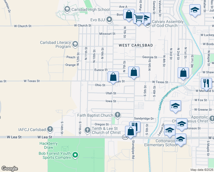 map of restaurants, bars, coffee shops, grocery stores, and more near 2509 Ohio Street in Carlsbad