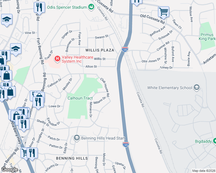 map of restaurants, bars, coffee shops, grocery stores, and more near 1204 Club House Road in Columbus