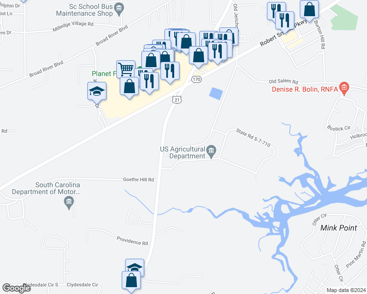 map of restaurants, bars, coffee shops, grocery stores, and more near State Road S-7-547 in Beaufort