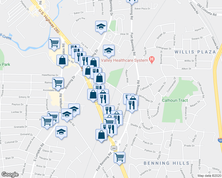 map of restaurants, bars, coffee shops, grocery stores, and more near 3618 Marathon Drive in Columbus