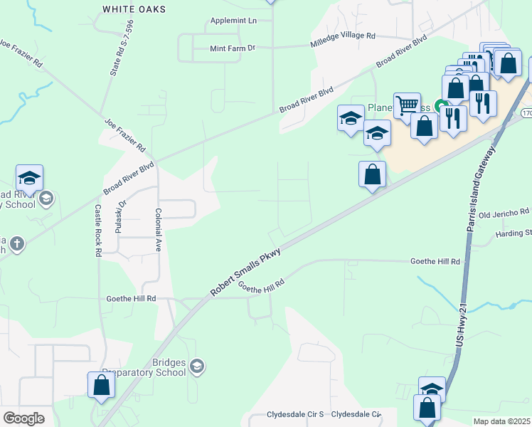 map of restaurants, bars, coffee shops, grocery stores, and more near 76 Leo Green Road in Beaufort