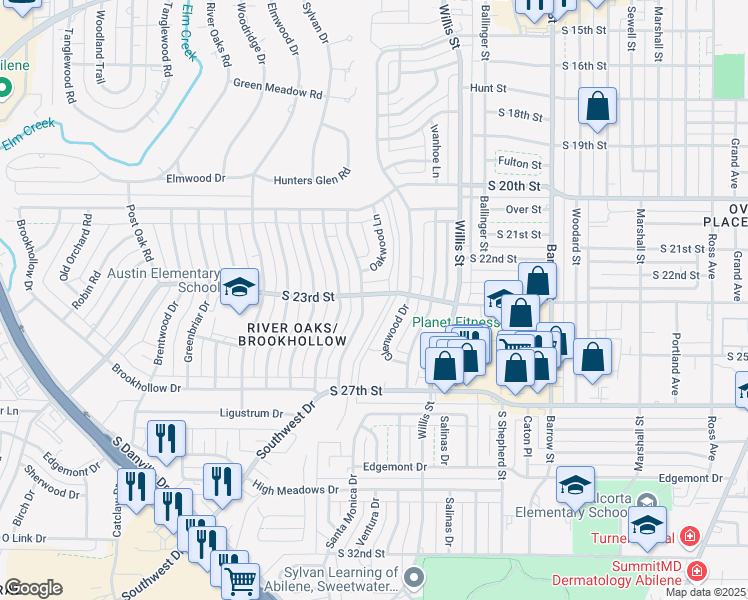 map of restaurants, bars, coffee shops, grocery stores, and more near 3441 South 23rd Street in Abilene