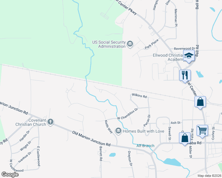 map of restaurants, bars, coffee shops, grocery stores, and more near 45 Berkeley Circle in Selma