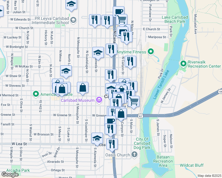 map of restaurants, bars, coffee shops, grocery stores, and more near 111 North Canal Street in Carlsbad