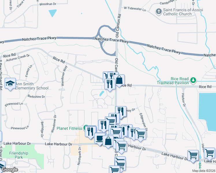 map of restaurants, bars, coffee shops, grocery stores, and more near 715 Rice Road in Ridgeland