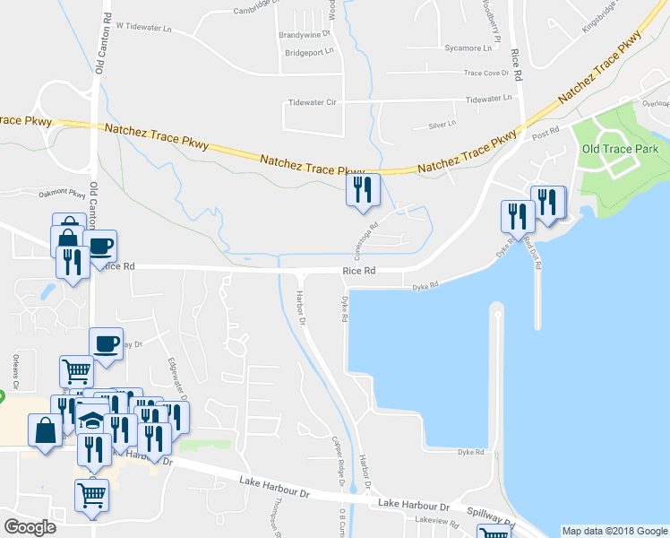 map of restaurants, bars, coffee shops, grocery stores, and more near 798 Rice Road in Ridgeland