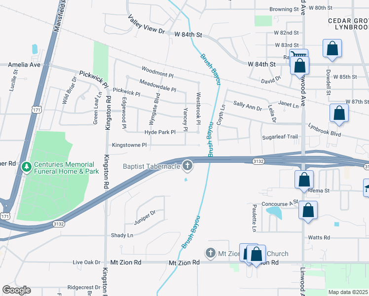 map of restaurants, bars, coffee shops, grocery stores, and more near 640 Kingstowne Place in Shreveport