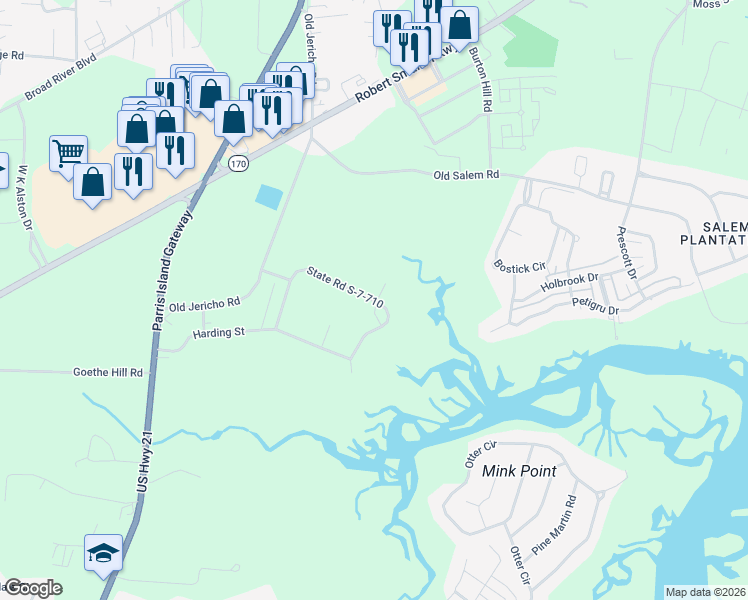 map of restaurants, bars, coffee shops, grocery stores, and more near 55 State Road S-7-710 in Beaufort
