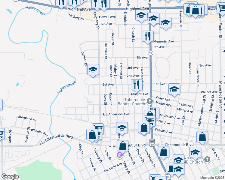 map of restaurants, bars, coffee shops, grocery stores, and more near 1600-1608 Union St in Selma