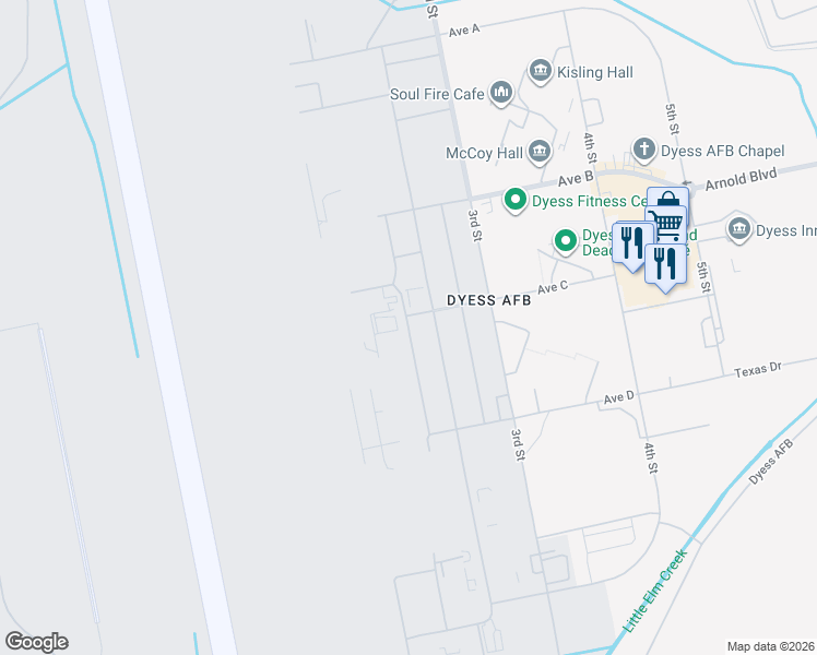 map of restaurants, bars, coffee shops, grocery stores, and more near 1st Street in Abilene
