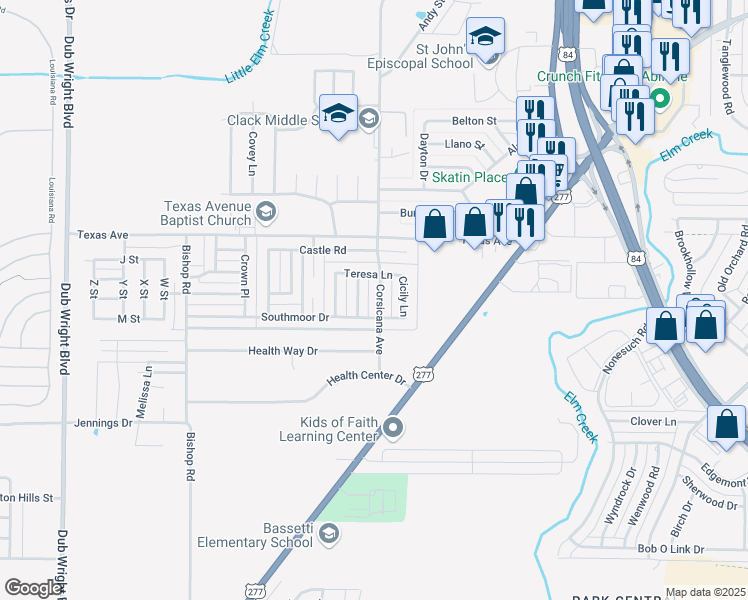 map of restaurants, bars, coffee shops, grocery stores, and more near 2334 Corsicana Avenue in Abilene