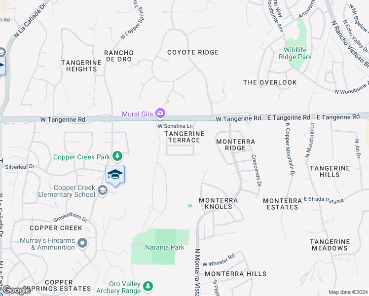 map of restaurants, bars, coffee shops, grocery stores, and more near 647 West Adagio Lane in Tucson